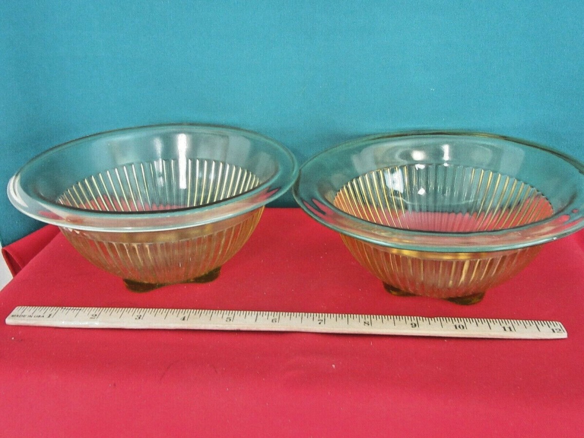 Amber Depression Glass Mixing Serving Bowls 6-3/4