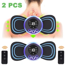 2X Small Electric Neck Back Massager Cervical Massage Patch Stimulator w/ Remote