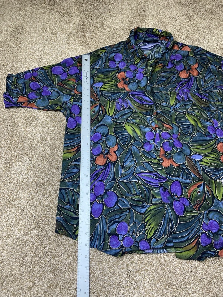 Vintage Hutspah Button Down Shirt Size Large - Purple Floral - Image 3 of 4