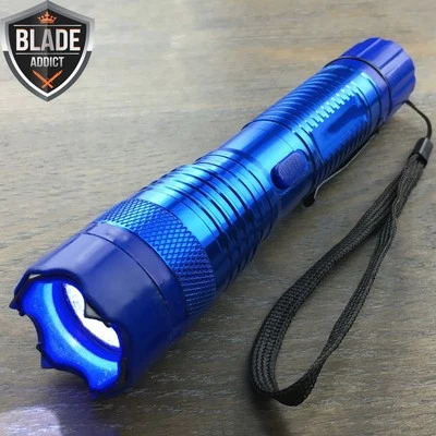 DELTA FORCE ALL Metal MILITARY 230MV LED Flashlight STUN GUN Blue w/ Carrying Case