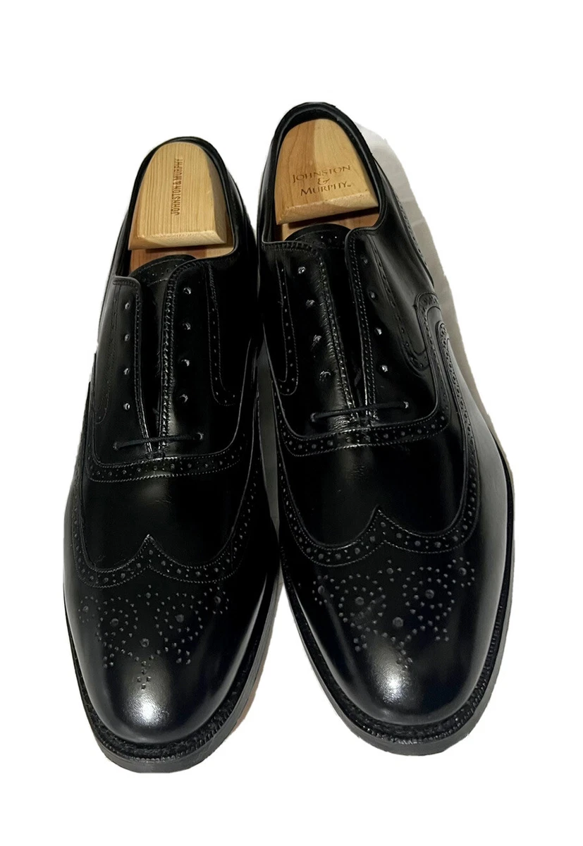 Johnston & Murphy Crown Aristocraft USA Made Black Leather Wingtip Size 13A/3A