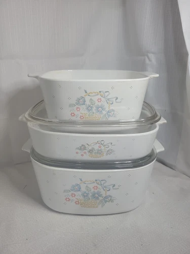 Vintage Corning Ware Country Cornflower Blue Ribbon Pattern SET of 3