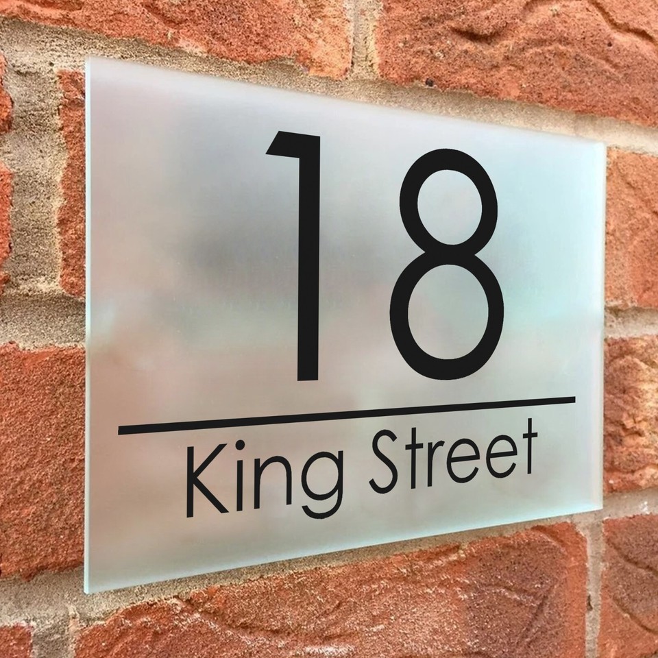MODERN DOOR NUMBER PLAQUE HOUSE SIGN FROSTED ACRYLIC PERSONALISED HOUSE