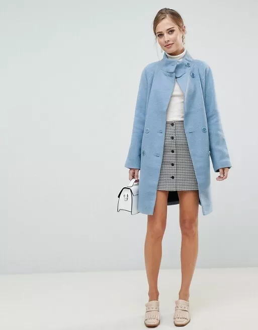 New In Oasis Ash Funnel Neck Coat Mid Blue Last Size S
