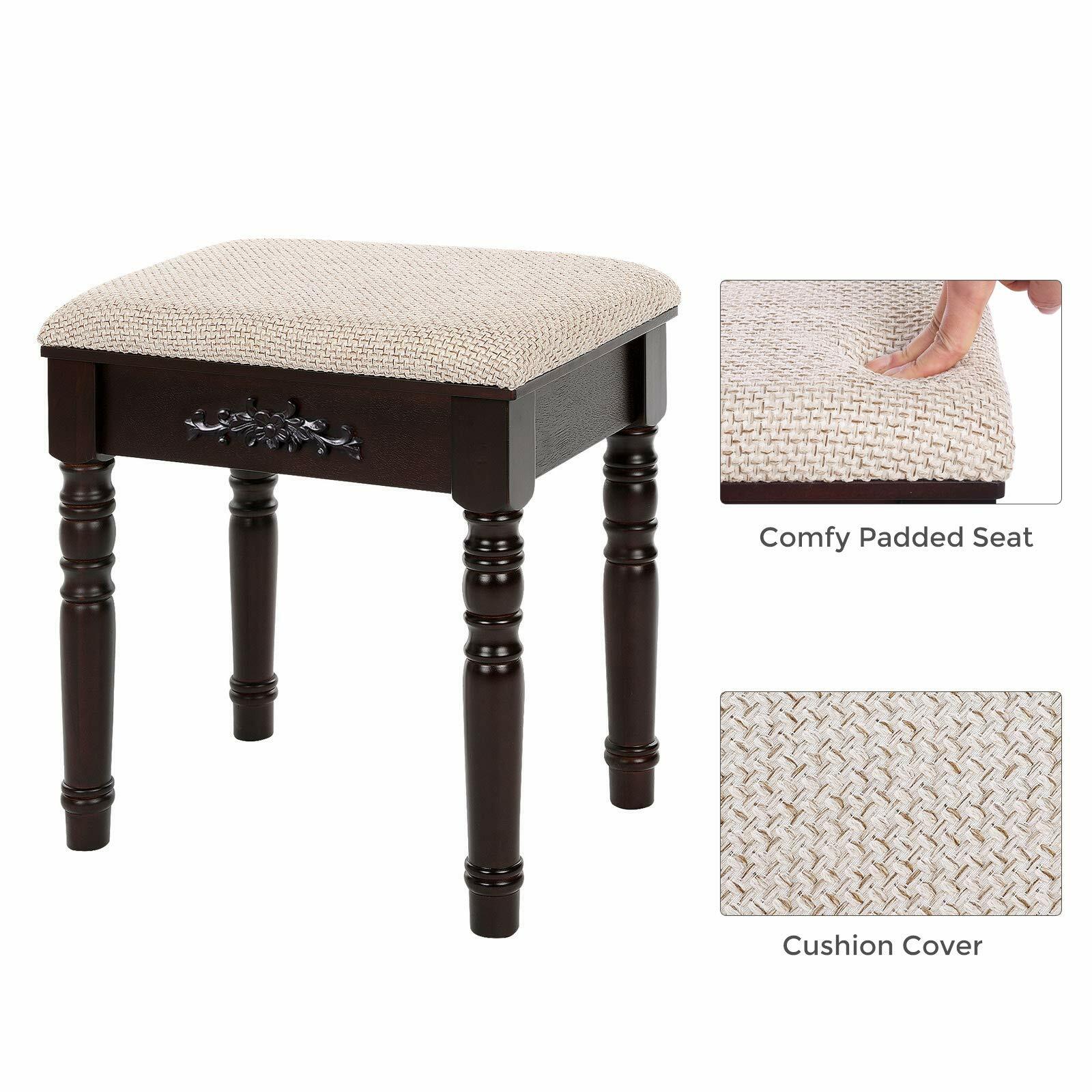 Vasagle Vanity Set Cushioned Stool 6 Slot Removable Organizer For Bedroom 1 Drawer Divider Dressing Table Set With Mirror 5 Drawers White Urdt170w01 10 Light Bulbs Home Kitchen Bedroom Furniture