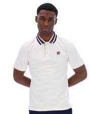 Fila Vintage Mens Achille Heritage Tape Polo T Shirt Gardenia Blue