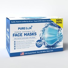 PURE GEM [Pack of 150] Single Use Disposable 150 Count (Pack 1), 150 Masks 