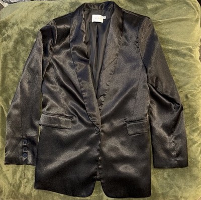 Lush LUX Women s Black Blazer Tux Style Cocktail Satin Feel Size Medium