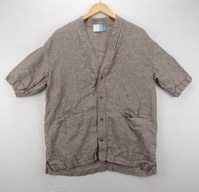 Kith & Kin Mens Large Striped Light Brown V-Neck Kimono Shirt