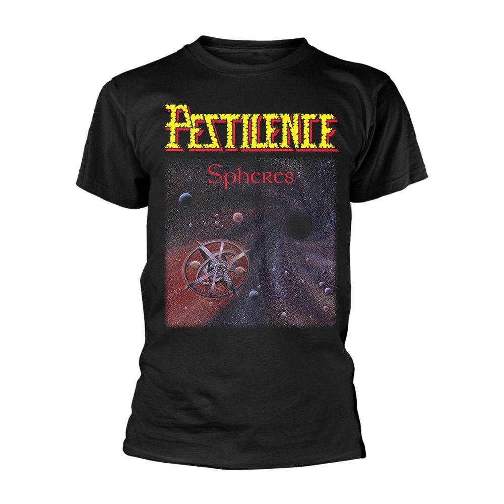 ЧЕРНАЯ футболка PESTILENCE - SPHERES с мелким принтом спереди и сзади