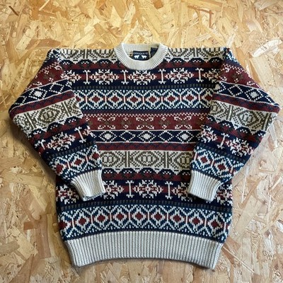 Vintage Woods & Grey Heavy Knit Jumper Grandad Pullover Fair Isle Large
