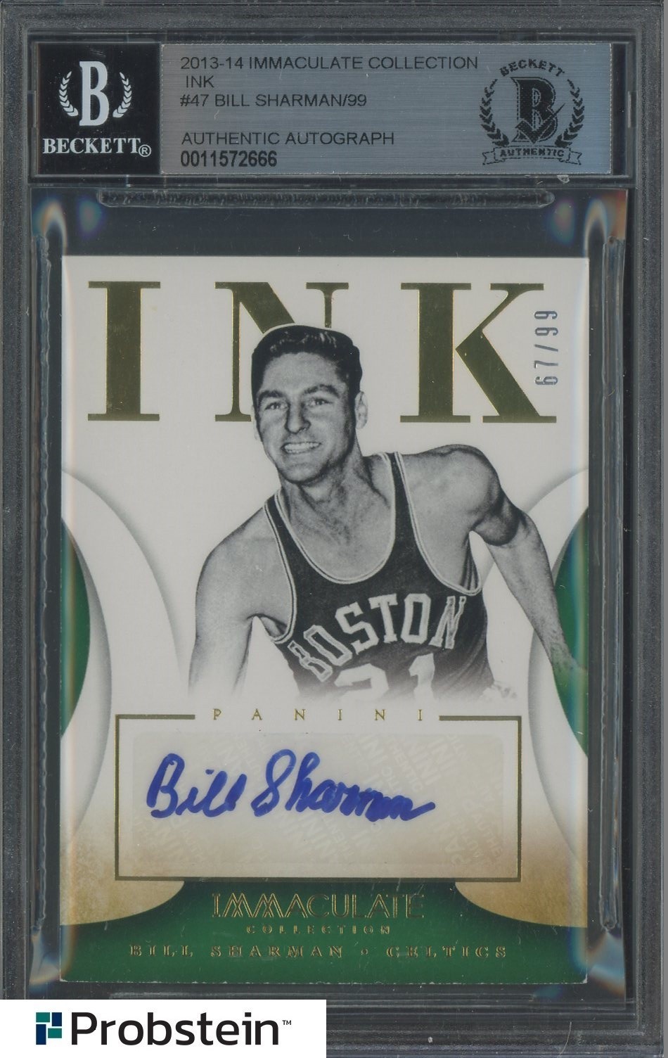 Bill Sharman Signed 2013-14 Panini Immaculate Ink #47 67/99 BGS BAS AUTO