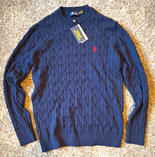 Polo Ralph Lauren Men's Cable-Knit Crew Neck Pullover Sweater Navy Blue M