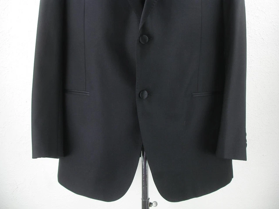 Men's 44R J. Hilburn 3-Pc Tuxedo Suit Black Vest Jacket Pants 38 X 31 Wool Satin - Image 4 of 4