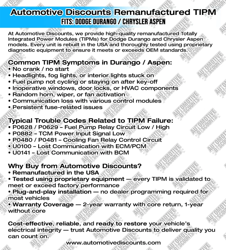 Chrysler Aspen 2007 caja de fusibles TIPM remanufacturada 04692097 Plug & Play Foto 2 de 4