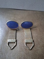 Vintage Swank Blue Lucite Stone With Silver-Tone Mesh Wrap Around Cufflinks