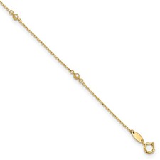 14k Yellow Gold Polished CZ Station 9in Plus 1in. ext. Anklet 10"