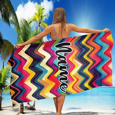 1pc ized Name/Text Beach Towel with Wave & Stripe pattern - Custom Swimming To