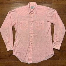 Vintage H Bar C Pearl Snap Shirt Mens L Pink Rancher Retro Cowboy Western VTG