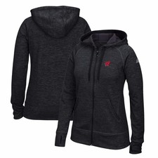 Wisconsin Badgers NCAA Adidas Women's Black Team Issue Climawarm Full-Zip Hoodie