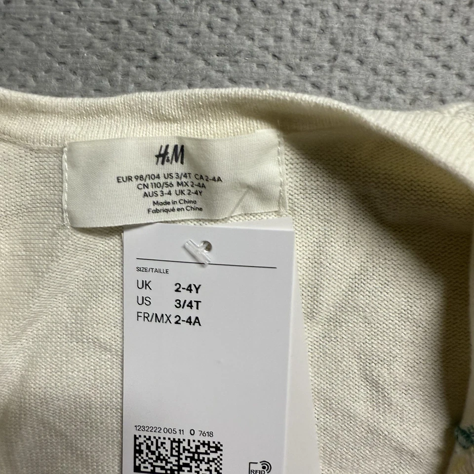 Cardigã suéter malha creme feminino H&M com bordado limão 3-4T novo com etiquetas 100% algodão - Imagem 3 de 4