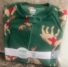 Child of Mine By Carters Green Reindeer Christmas Fleece 1 piece PJ, 2T, NEW