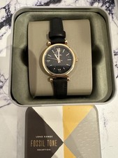 Fossil Mini Carlie Watch With A Black Leather Strap.Brand New. Battery Required