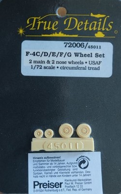 F-4C / D /E / F / G, Wheel-Set, Resin-Set, True Details, Scale: 1/72, Kit:72006