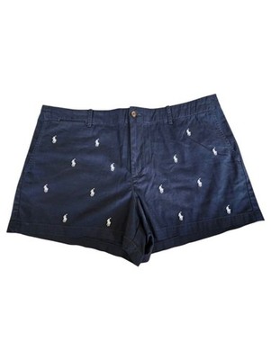 Polo Ralph Lauren Navy Chino Shorts All-over White Embroidered Pony Logo. Sz. 14