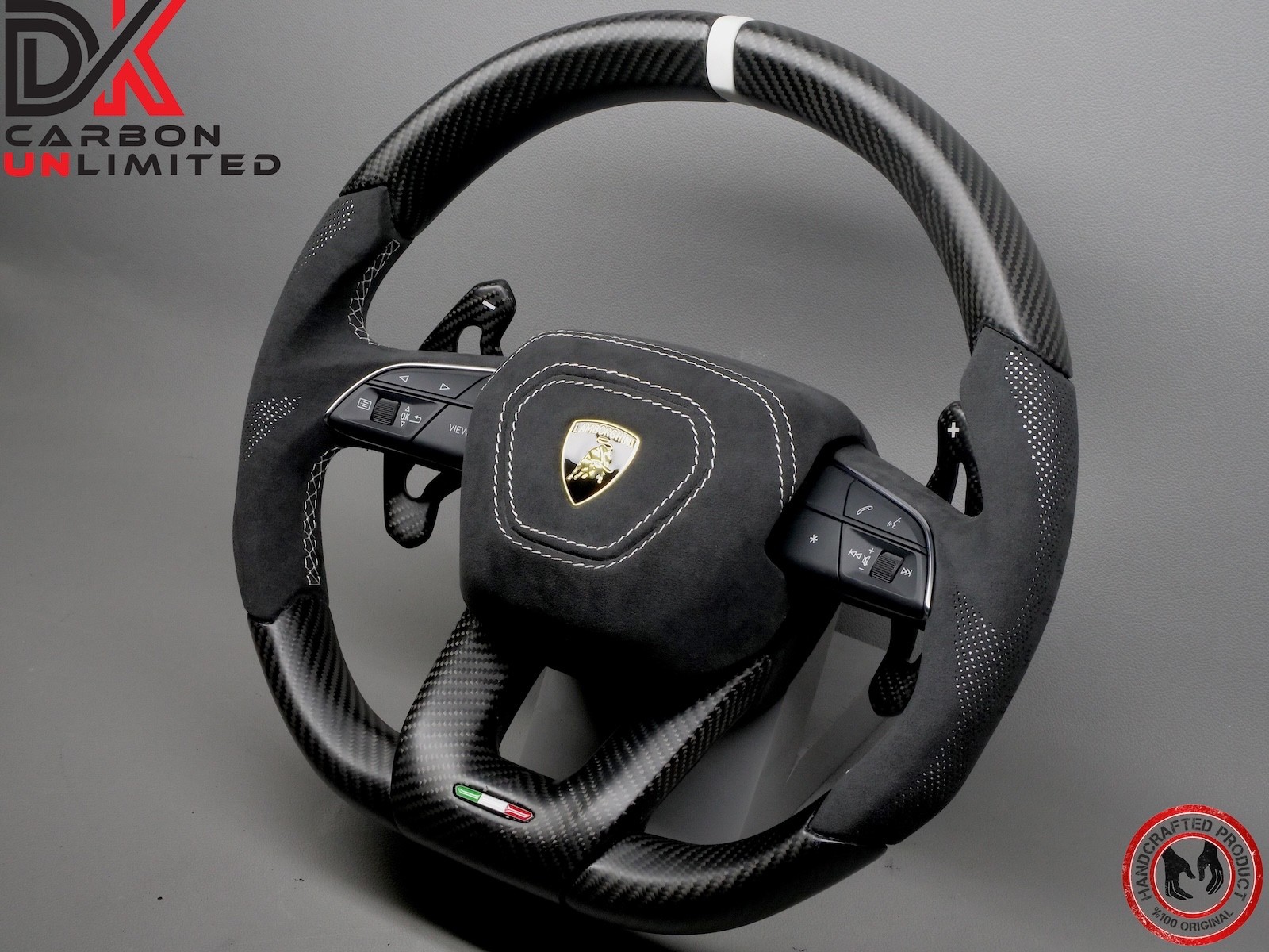 Lamborghini Urus S White Ring Alcantara Matte Satin Carbon Fiber Steering Wheel