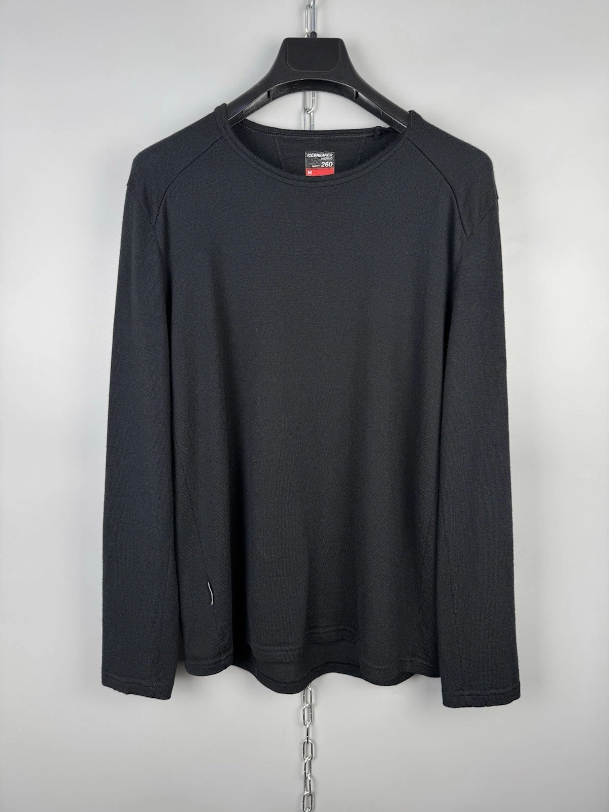 Icebreaker 260 Mens Merino Wool Bodyfit Black Crew Base Layer Size M