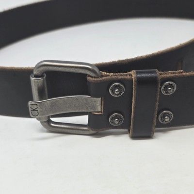 Calvin Klein black leather belt size 40 inches long by 1 inch. Calvin Klein Stretched Black Genuine Leather Belt - Men main image 2