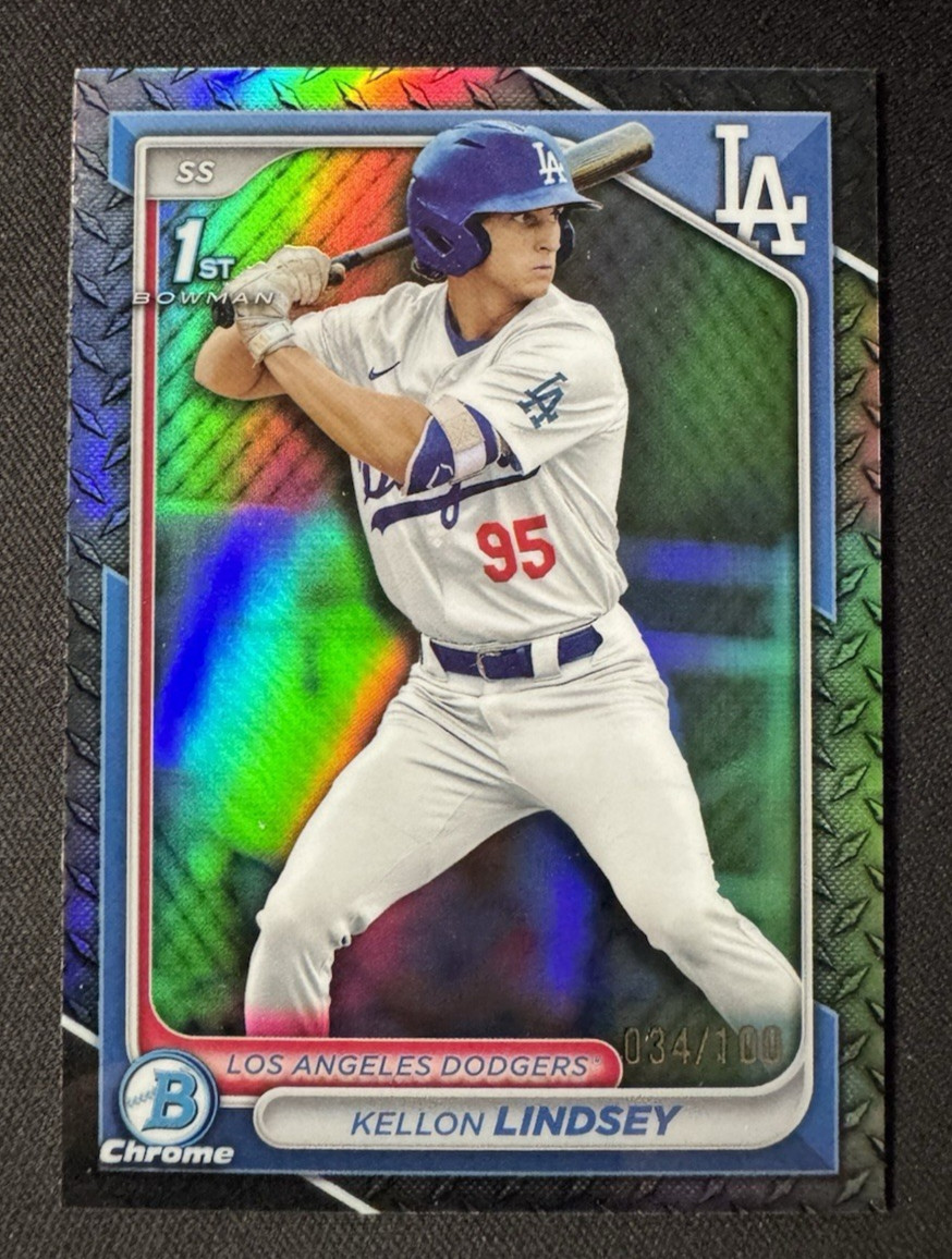 KELLON LINDSEY 2024 BOWMAN DRAFT CHROME STEEL METAL REFRACTOR #BDC-24 /100