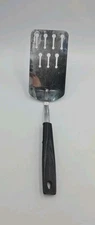 Vtg Ekco Short Slotted Spatula 9.5” Stainless Black Corn Cob Handle Keyholes USA