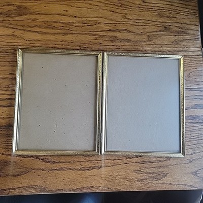 Vintage MCM Metal Picture Frame Bi-Fold Double 8 x 10 Hinged Gold Tone HOLLYWOOD