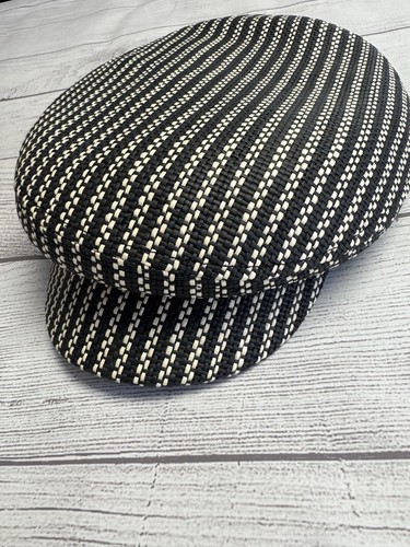 Brixton Hat Cap Fitted Mens M 7 1/4 Black Natural Straw Stripe Fiddler LW