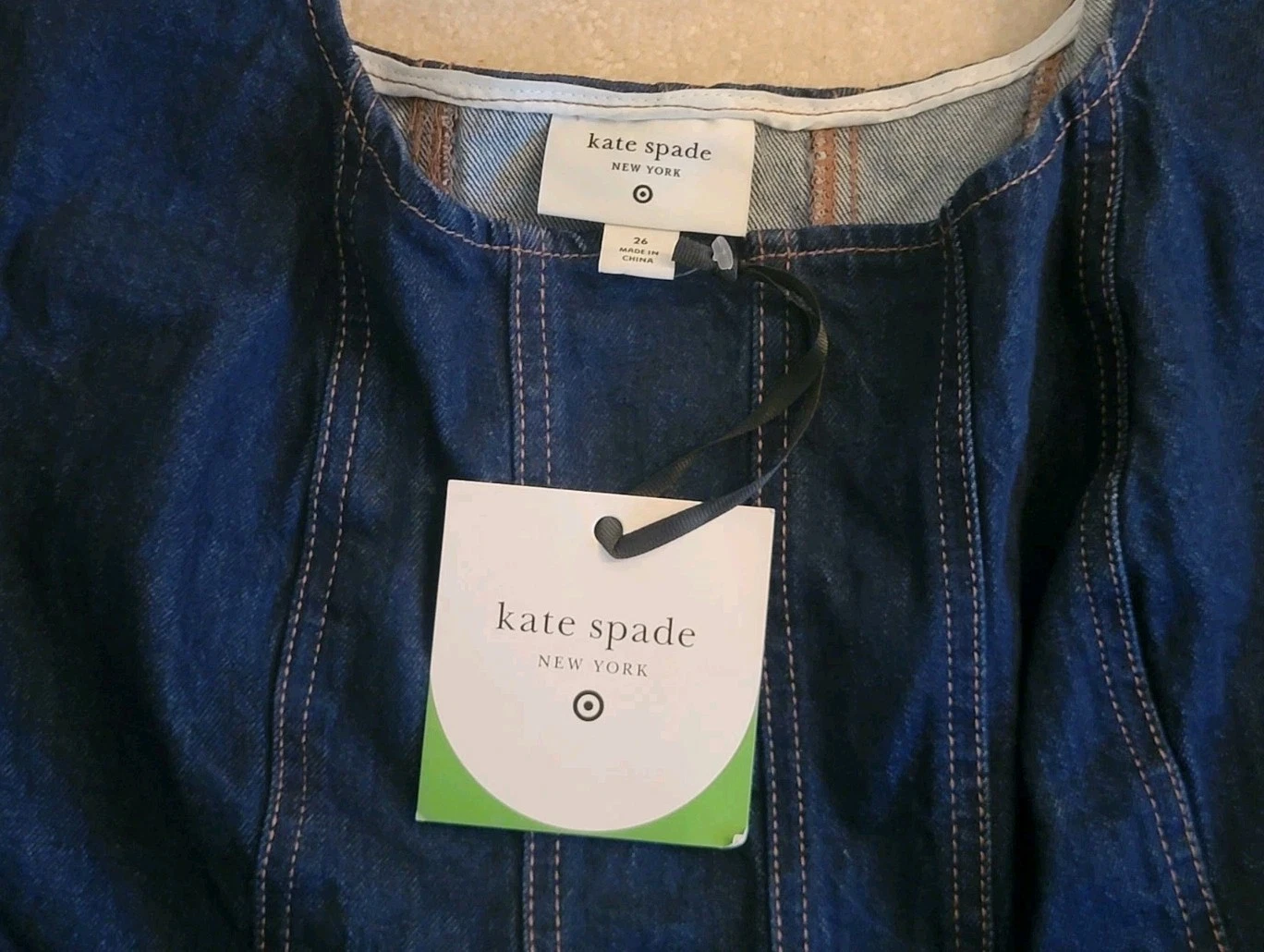 Mini abito Kate Spade New York con cuciture in denim blu scuro donna taglia 26 nuovo