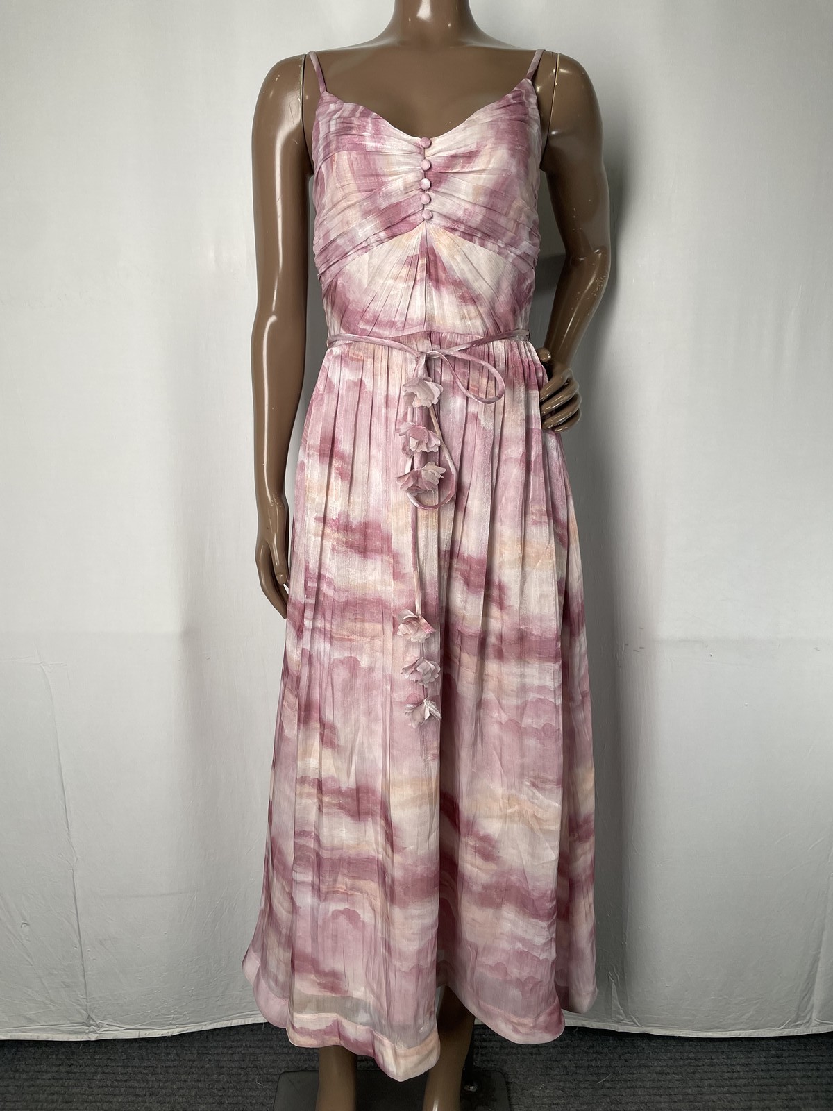 En Saison Womens Midi Dress Pink Size S Raya Sleeveless Shimmer A Line Tie Waist