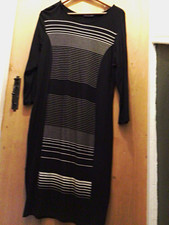 Marks & Spencer Black/White Striped Shift Dress Round Neck 3/4 Sleeve 16