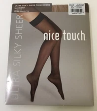 Vintage Nice Touch Ultra Silky Sheer Thigh Highs Size C/D Lace Band Natural
