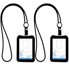 Badge Holder with Lanyard 2 Pack, Heavy Duty Silicone ID Card Holder Vertical Cl