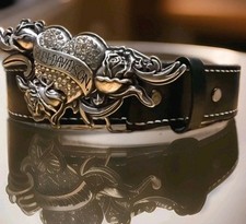 Harley Davidson Woman's 4" Belt Buckle - Silver Rhinestones Heart in Metal Roses