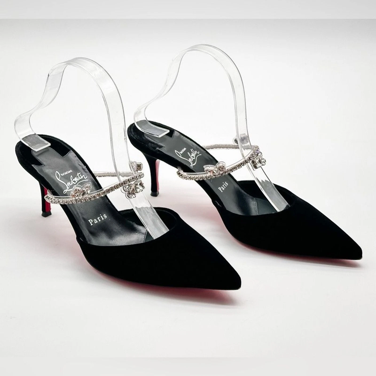 Christian Louboutin — Christian Louboutin Planet Queen 70 Velvet Crystal Embellished Mules 70mm EU 39
