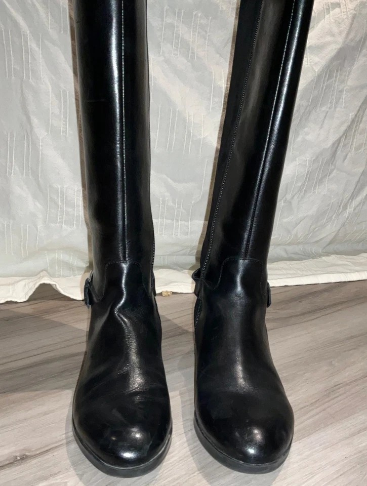 Marc Fisher女式黑色皮革毛毡拉链弹力骑行靴8 1/2 — 第 4/4 张图片