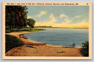 Big Pool MD Postcard c1930s John Myerly Linen Old Fort Frederick Hancock