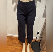 Tory Burch Navy Wool Blend Straight-Leg Flat Front Women's Dress Pants Button Z…