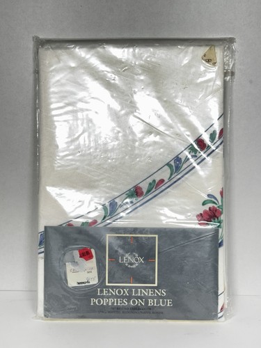 Lenox Linens Poppies on Blue Round 70" Tablecloth Vintage 1990 New