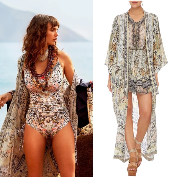 Camilla Moto Maiko Kimono Size Medium Silk Animal Print Robe Resort Overlay