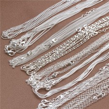 Collar de plata de ley 925 cadena Rolo Figaro 16-30 pulgadas joyería para mujer