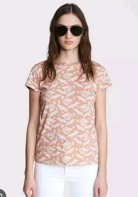 Rag & Bone All Over Summer Leaf Print T-Shirt Bohemian Cottage Boho Core Pink XS